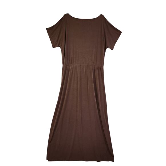 Chicos Womens Maxi Dress Size Large Chocolate Brown Cold Shoulder Stretch Travel - Picture 5 of 15